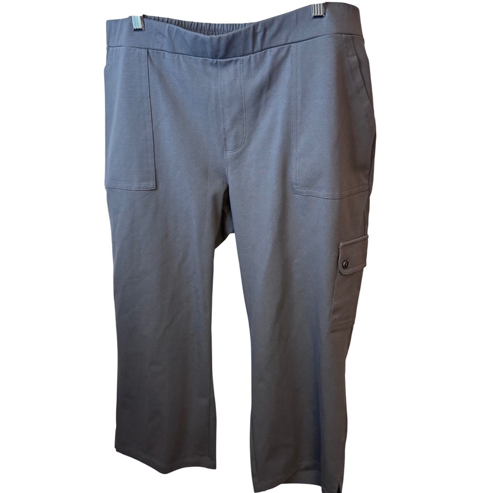 SALE Susan Graver XLP Gray Cargo Capri Pants Elastic Waist Comfort
